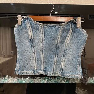 Forever 21 Denim Corset with Rhinestone